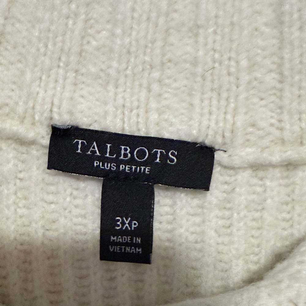Talbots Cream Ribbed Henley Sweater Top with Beautiful Rhinestone Buttons - Picture 2 of 10